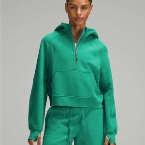 Lululemon Scuba Oversized Neck Half Zip Hoodie M/L Cropped Cascadia Green EUC